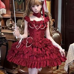フラワープリントドレス ワインレッド ゴシックロリータ ジャンパー