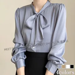 【新品未使用】ブラウス フォーマル ボウタイ 長袖 サテン 光沢 とろみシャツ レディース トップス リボン シンプル オフィス 通勤 上品 ゆったり 春秋 大人 kich42