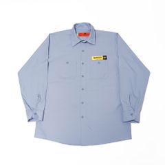 【90s~00s】RED KAP レッドキャップ 長袖 ワークシャツ 企業ロゴ ワッペン ブルー系 L