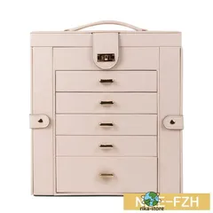 ジュエリーボックス クリスタル 木製 大容量 可愛い 姫系 ネックレス 鏡付き アクセサリー収納 アクセサリーケース 宝石箱 5段 白 ピンク