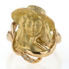 K18YG イエローゴールド リング ダイヤモンド 0.02ct 3粒 女性 顔 帽子 少女 つや消し 指輪 11.5号【新品仕上済】【zz】【中古】