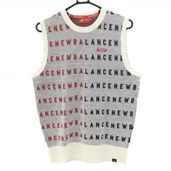 ニューバランスゴルフ ニットベスト 白×レッド×ネイビー ロゴ総柄 シリコンワッペン ウール混  メンズ 5(L) ゴルフウェア New Balance