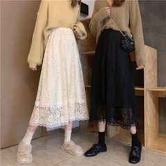 【新品】レトロガーリー♡フェアリーレーススカート レディース レース スカート ミドル丈 おすすめ シアー 春 夏 可愛い ホワイト ブラック S M L XL　A0366