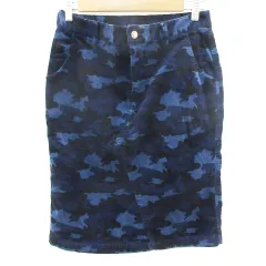 ニコアンド Niko and.. タイトスカート ミモレ丈 迷彩柄 カモフラ柄 コーデュロイ L ブルー 青 /YM21