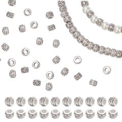 メタルビーズ チャーム ロンデル ジュエリー製作 ビーズ チベッ風 アクセサリーパーツ 穴3.5mm DIY用 8mm スペーサービーズ クラフト 合金 手作り素材 約100個 PandaHall アンティークシルバー PH