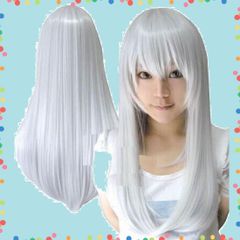 【在庫セール】コスプレ ウイッグ シルバー カラー ストレート セミロング 60cm 耐熱 (ストレート 60㎝ シルバー)のサムネイル