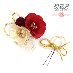 髪飾り 成人式 水引 赤 振袖 袴 2点セット 花 芙蓉 ゴールド 紫 組紐 かすみそう ビーズ コーム Ｕピン かんざし かわいい 日本 No.12-0624