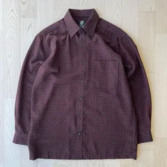 AP CLUB 日本製 ブラック＆バーガンディ サークル パターン シャツ 幾何模様 柄シャツ 総柄 派手 レトロ デザインシャツ
