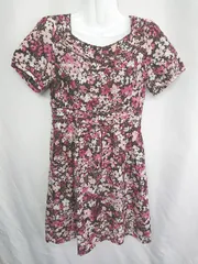 ◇ ⊂ any SiS エニィスィス 総柄 半袖 ひざ丈 ワンピース サイズ1 パープル ブラウン レディース E  【1410100010882】