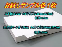 サンプル各１枚　水彩紙 マーメイド　Ａ4サイズ・210㎜ｘ297㎜　300㎏（紙厚・約0.45㎜）水彩画 絵葉書 版画 パステル画 水墨画 　キャンバス　　　ユポ 合成紙 A4 厚手 （紙厚・0.25mm）選挙の投票用紙　アルコールインクアート