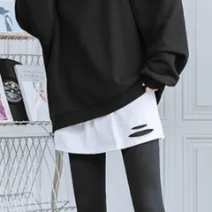つけ裾 付けインナー 白 ホワイト フェイクレイヤード 重ね着風 体型カバー ダンスウェア ヒップカバー ミニスカート ウエストゴム 練習着 衣装 レギンス スキニー タイツ カジュアル スポーツ 運動 ダメージ加工 穴開き SNS インスタ映え