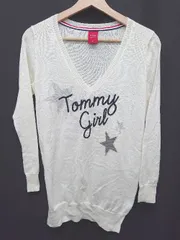 ◇ ⊇ tommy girl トミーガール Vネック コットン混 薄手 長袖 ニット セーター サイズM アイボリー系 レディース E  【1411070018649】