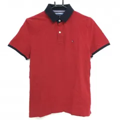 ★SALE価格★トミーヒルフィガー 半袖ポロシャツ レッド×ネイビー 胸元ロゴ刺しゅう メンズ M ゴルフウェア Tommy Hilfiger Golf