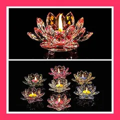 【スタッフおすすめ！】クリスタルガラス 蓮 ロータス クリスタル ローソク立て ガラス 置物 燭台 蝋燭立て 花 キャンドル ろうそく ランプ ホルダー 蓮の花 インテリア 輪灯 仏前 神具 誕生日 金運 癒し け 勝負 恋愛 幸運 飾り