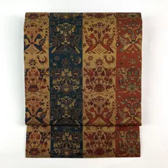 たんす屋 TANSU-YA 中古 リユース帯 名古屋帯 マルチカラー 紺色/薄茶色 カジュアル 織り ドラゴン 天使 未洗い MS3072