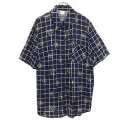 ヴィンテージ 80s 90s チェック柄 半袖 シャツ ネイビー VINTAGE レディース