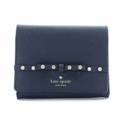 ケイトスペード KATE SPADE 名刺入れ カードケース ロゴ ラインストーン リボン サフィアーノレザー 牛革 紺 ネイビー PWRU5956 /AQ ■GY14のサムネイル