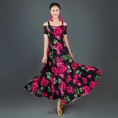春⭐︎アルゼンチンタンゴドレス　ハンドメイド　ピンク 花柄 フレアスカート ドレス 春⭐︎アルゼンチンタンゴドレス ハンドメイド ピンク 花柄