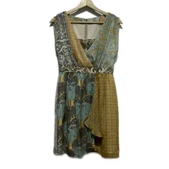 グレースコンチネンタル ワンピース サイズ36 S レディース - ライトブルー×ベージュ×マルチ Vネック/ノースリーブ/ミニ