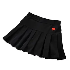 [Belle Iza Bella] プリーツスカート キッズ インナーパンツ付き ガールズ ミニ スカート スカパン ハート刺繍 ウエストゴム 無地 すかーと きゅろっと キュロット skirt ミニスカ スカッツ スコート かわいい [ブラック] [130]