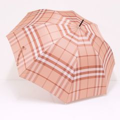 高級傘 BURBERRY バーバリー USED美品 定番 チェック レディース ピンク ジャガード ジャンプ 高級 レザー手元 60cm S2971
