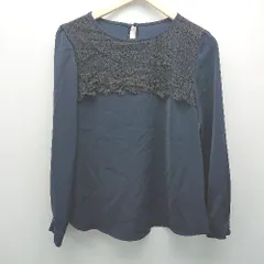 ◇ ROPE PICNIC 前側レース有り 丸首クルーネック オフィスカジュアル 長袖 カットソー サイズ38 ネイビー レディース E  【1310050002466】