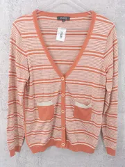 ◇ UNITED ARROWS ユナイテッドアローズ シルク混 ボーダー 長袖 カーディガン サイズ38 オレンジ系 ベージュ系 レディース  【1002800957125】