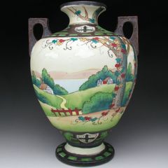 オールドノリタケ ウッドランド風景絵 花瓶 23cm