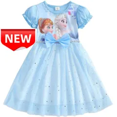 ⭐新品⭐アナと雪の女王 エルサ アナ プリンセス ワンピース 半袖 ドレス 子供服 女の子 キッズ コスプレ 衣装 パーティードレス 発表会 結婚式 お誕生日 プレゼント 100 110 120 130cm ブルー 水色 星柄 チュール コスチューム 贈り物