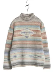 【お得なクーポン配布中!】 90s ローレン ラルフローレン ネイティブ ボーダー ニット セーター レディース S オールド ポロ ウール 手編み ハンドメイド ハイネック 