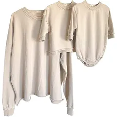 ベージュ(カットソー)_Free Size [ウェアビー]親子コーデ カットソー ロンパース 長袖 シャツ お揃い リンクコーデ ママ キッズ ベビー ロンT 切りっぱなし はる なつ あき ふゆ 夏季 春季 通年 オールシーズン はるふく なつふく デザイン