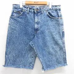 W36/古着 h.i.s ショート パンツ ショーツ メンズ 90s ケミカルウォッシュ 紺 ネイビー デニム spe 25apr26 中古 ボトムス 短パン ショーパ