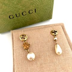 【鑑定済み】正規品 GUCCI グッチ スイング フラワー フェイクパール インターロッキングG 661127 I4620 8078 ヴィンテージ加工