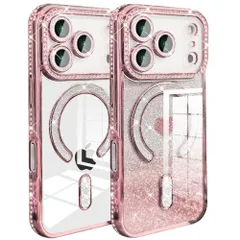 新品 YUYIB スマホケース 対応 iPhone 17 Pro Max ケース MagSafe対応 クリア メッキ加工 ドリル ハートシール きらきら ブリンブリン かわいい おしゃれ 軽量 薄型 衝撃吸収 女性 ストラップ穴あり アイフォン17プロマックス