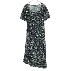 Laura Ashley ローラアシュレイ 花柄 半袖 ロングワンピース 7 ブラック レディース 古着