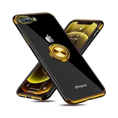 iPhone 8 Plus ケース/iPhone 7 Plus ケース リング付き クリア 耐衝撃 (ゴールド iPhone 8 P)