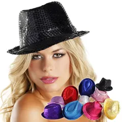 スパンコール 帽子ハット 黒 中折れ レディース ハット帽子 ダンス衣装 ハット 派手 運動会 体育祭 発表会 メンズ イベント 衣装 ジャズ ダンス 大人 子供 キッズ ブラック ゴールド 青 ブルー ピンク シルバー 赤レッド 紫色パープル