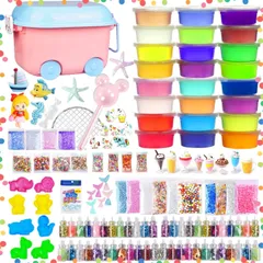 【人気商品】スライム キット 水晶粘土 DIY セット おもちゃ 手作りツール 金魚鉢ビーズ 果物切片 カラフルフォーム紙吹雪 含有24個入りふわふわクリスタル粘土 slime 6歳以上