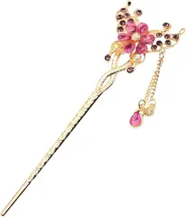 Miaomyao ミャオミャオ 簪 かんざし 一本 髪飾り 和装 留袖 着物 金属 ペア カップル 蝶 ちょうちょ バタフライ フラワー 花 ピンクゴールド ヘアアクセサリー(パープル,  ワンサイズ)