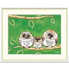 高精細デジタル額装版画 現代アート Hinako しあわせのふくろう 日菜子 (ひなこ) 「 ともだち 」 サイズ F6号