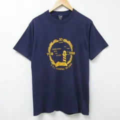 M/古着 半袖 ビンテージ Tシャツ 80s 灯台 クルーネック 紺 ネイビー 25jun17 中古 メンズ