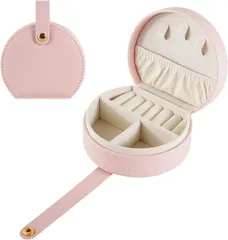 Queen-b アクセサリー 収納 ケース コンパクト 持ち運び ジュエリー ボックス 携帯用 かわいい トラベル ポーチ ミニ 小さい お出かけ 旅行 指輪 ピアス ネックレス(ピンク)