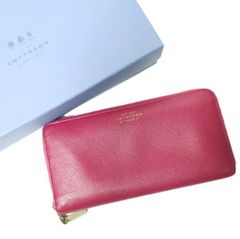 SMYTHSON スマイソン イタリア製 PANAMA LARGE ZIP AROUND PURSE ラウンドジップ ロングウォレット ピンク レザー 長財布 g22735