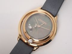 要メンテナンス 不動品 CITIZEN(シチズン) エコドライブ B036-S116236 GP/SS/革 QZ  ブラックシェル文字盤 4Pダイヤ レディース