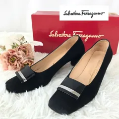 Salvatore　Ferragamo　サルヴァトーレフェラガモ　パンプス　スエード　ブラック　スクエアトゥ　サイズ表記6 1/2(24.0cm相当）箱あり