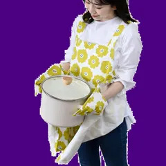 【特価セール】マーラ プレゼント 555026-NPS YE イエロー 着丈73cm 花柄 北欧 マーラ) (アビチュアル ポケット2か所 かぶるだけの簡単着脱 ミトン一体型 エプロン [レップ]