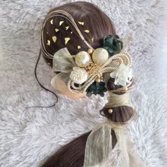 ヘッドドレス 髪飾り＊結婚式 成人式 卒業式 和装 打掛 振袖 袴~ボリューム多め リボン パール 和玉 ロープ 水引 金箔~ブラック 黒 17本