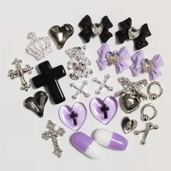 No.83　地雷系　サブカル　界隈　リボン　十字架　パープル　ネイルパーツ　まとめ売り　セット