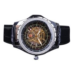 腕時計 シルバー ジャラガル高級時計 レザー メカニカル腕時計 自動 スケルトン ドレス カジュアル ビジネス