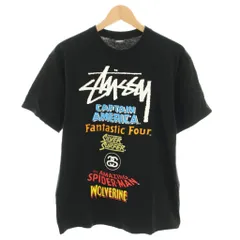 ステューシー STUSSY マーベル MARVEL コミックスマーベルワールドツアー COMICS Marvel World Tour Tシャツ カットソー クルーネック 半袖 ロゴプリント M 黒 ブラック /YT